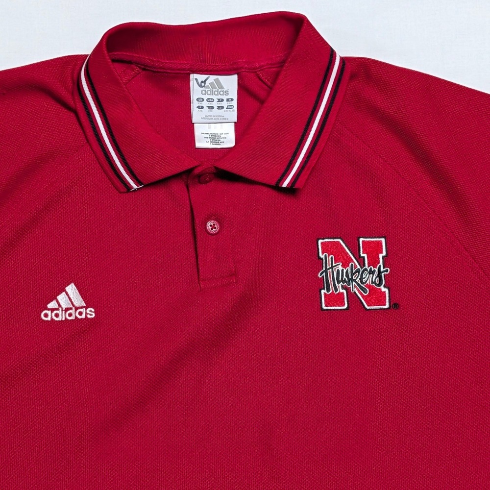 Adidas Nebraska Cornhuskers Mens XXL Red Polo Shirt Short Sleeve Athletic Sport